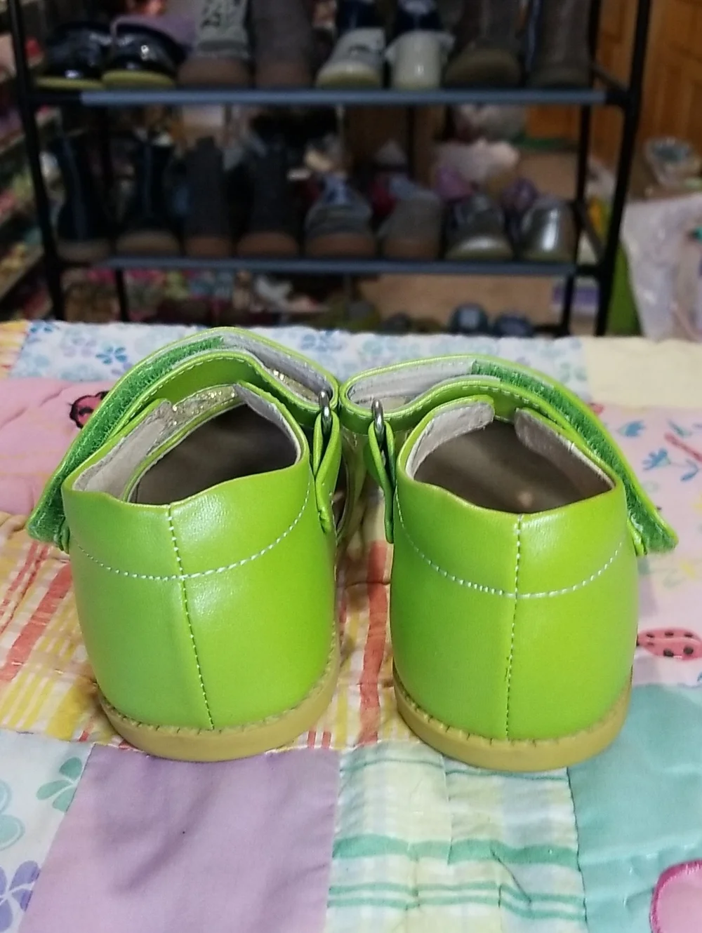 Livie & Luca Lime Green Leather Mary Jane Shoes with Glitter Size 12 Petals